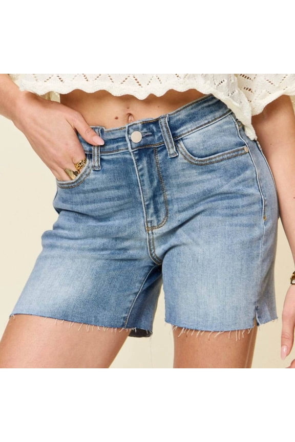 Judy Blue Full Size High Waist Raw Hem Denim Casual Jean Shorts Style #: 15251 - Rosa Apparel