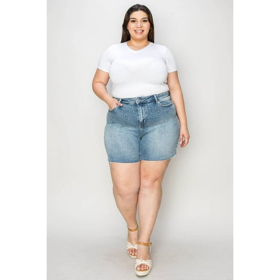 Judy Blue Full Size High Waist Rhinestone Decor Denim Shorts Style #:150274 - Rosa Apparel