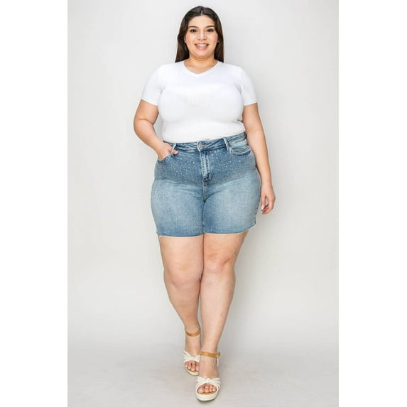 Judy Blue Full Size High Waist Rhinestone Decor Denim Shorts Style #:150274 - Rosa Apparel
