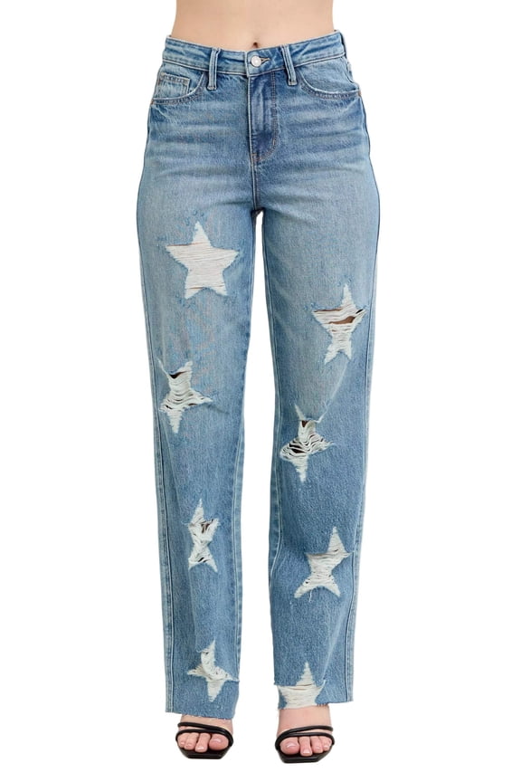 Judy Blue Full Size High Waist Rigid Magic Star Shaped Destroy 90's Straight Jeans Plus Size
