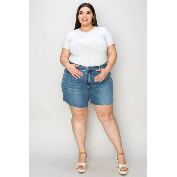 Judy Blue Full Size High Waist Slim Denim Shorts Style #:15277 - Rosa Apparel
