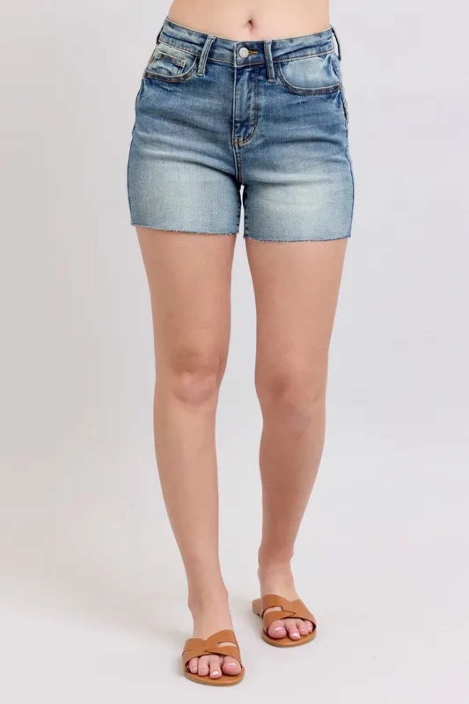 Judy Blue Full Size High Waist Raw Hem Denim Shorts main image 1