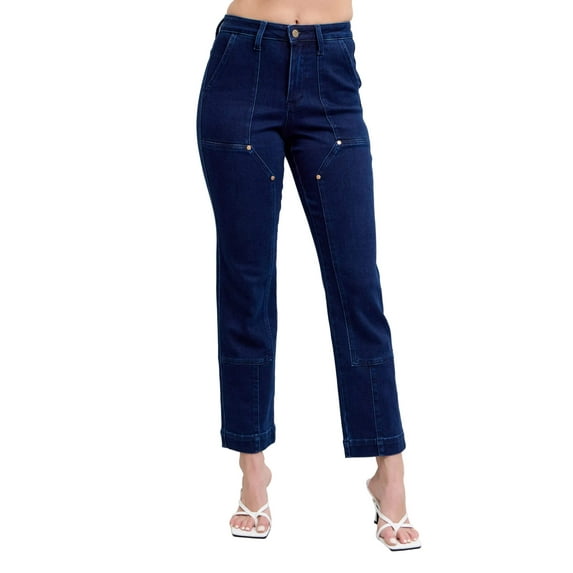 Judy Blue Full Size Hw Work Wear Knee Patch Straight Jeans Plus Size