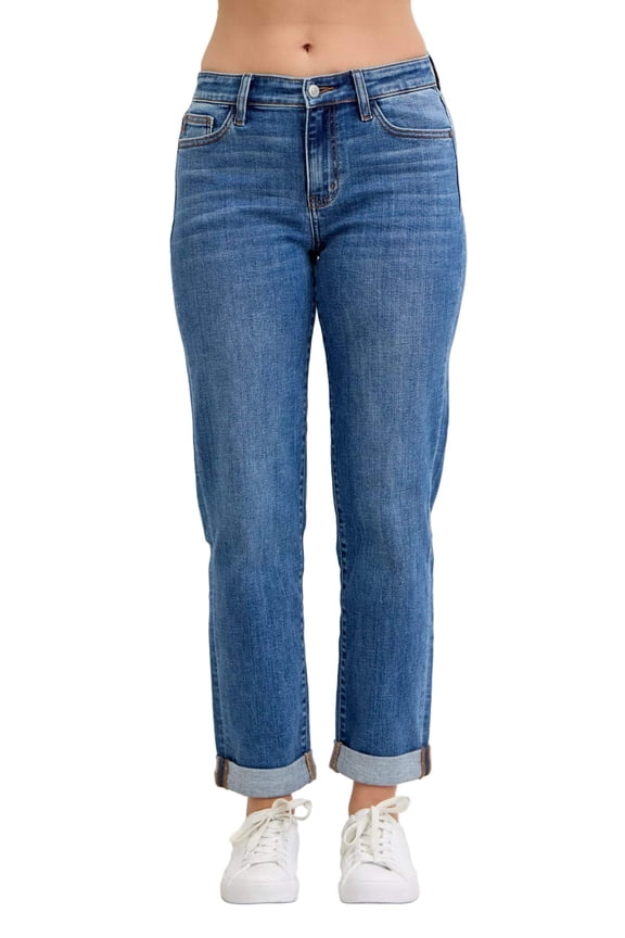 Judy Blue Full Size Mid Rise BF Classic Cuffed Jeans Plus Size