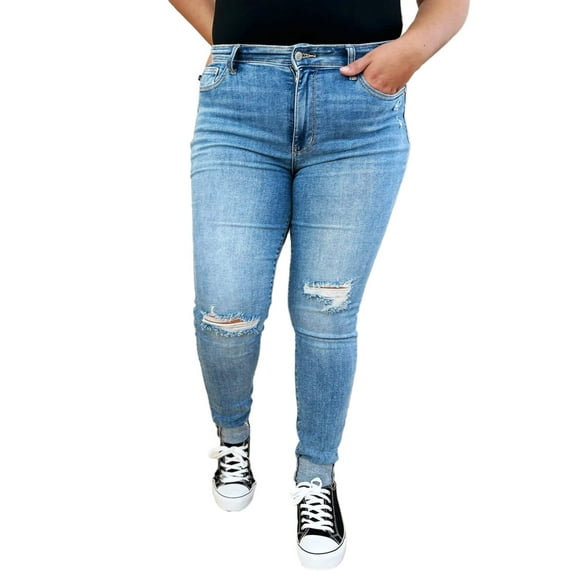 Judy Blue Full Size Mid Rise Destroy Cuff Skinny Jeans