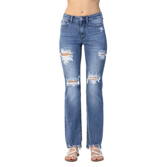 Judy Blue Full Size Mid Rise Destroy Straight Jeans Plus Size