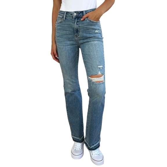 Judy Blue Full Size Mid Rise Destroyed Hem Distressed Jeans