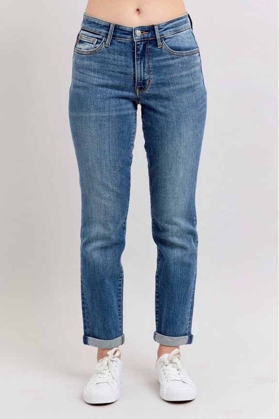 Judy Blue Full Size Mid Rise Skinny Cuff Jeans with Pockets Plus Size
