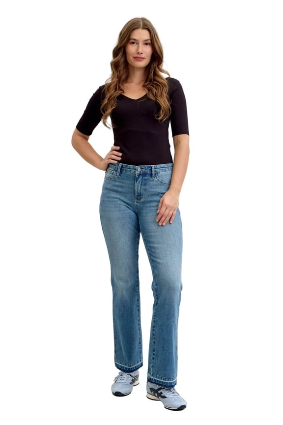 Judy Blue Full Size Mid Rise Slim Bootcut Tummy Control Release Hem Jeans Plus Size