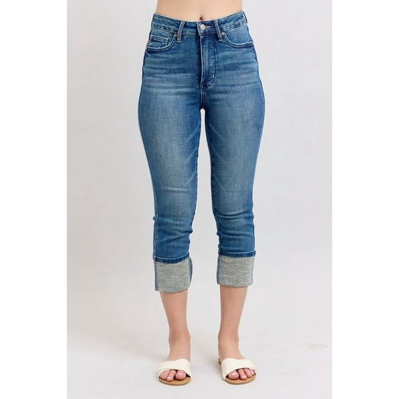 Judy Blue Full Size Skinny Cuff Capris Jeans with Pockets Plus Size