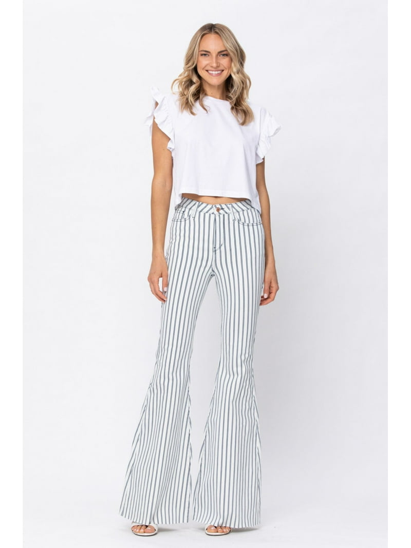 Judy Blue High Waist Pin Striped Super Flare Jeans
