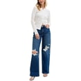thumbnail image 1 of Judy Blue High Waist Rigid Magic Column Straight Jeans – Destructed Dark Wash with Adjustable Waist Tabs, 33” Inseam, 1 of 7