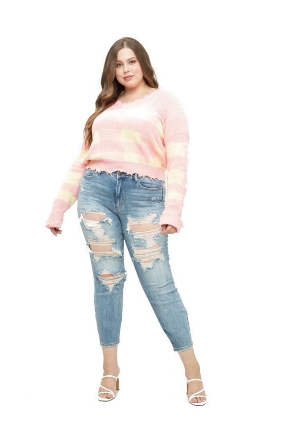 Women's Hi-Rise Boyfriend Destroyed Jeans (Light Wash, 22W)