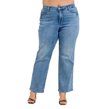 Judy Blue Mid Rise Tummy Control Vintage Wash Straight Leg Jeans for Women, 16W