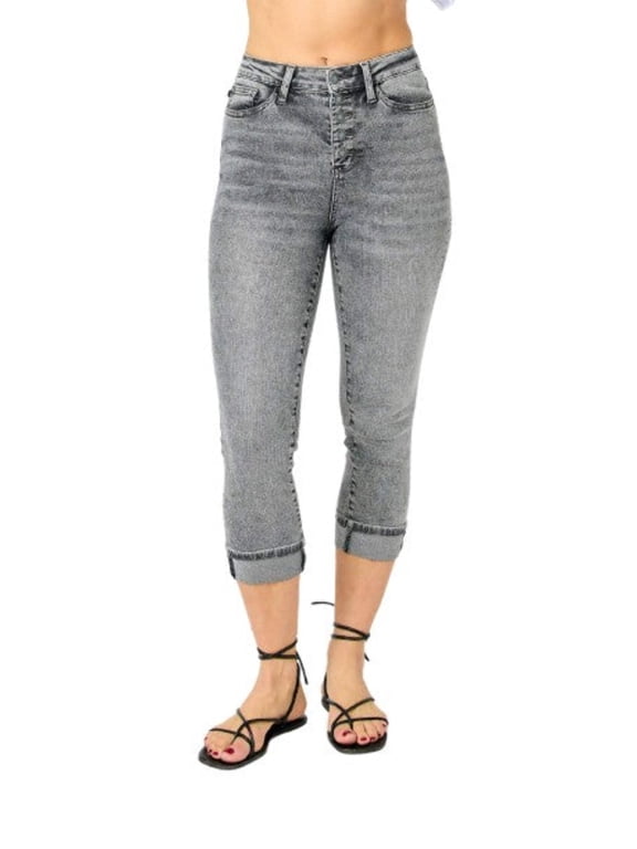 Judy Blue Women's Button Fly High Waist Cuffed Capris