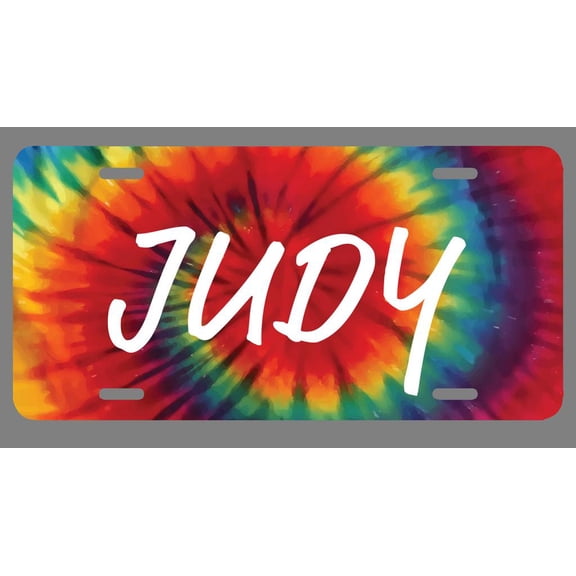 Judy Name Tie Dye Style License Plate Tag Vanity Novelty Metal | UV Printed Metal | 6-Inches By 12-Inches | Car Truck RV Trailer Wall Shop Man Cave | NP1422