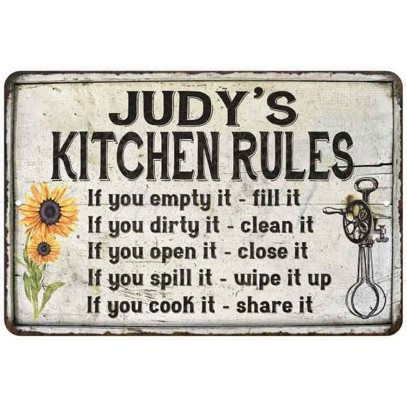 Judy's Kitchen Rules Chic Sign Vintage Decor 8x12 Metal Sign 208120032072