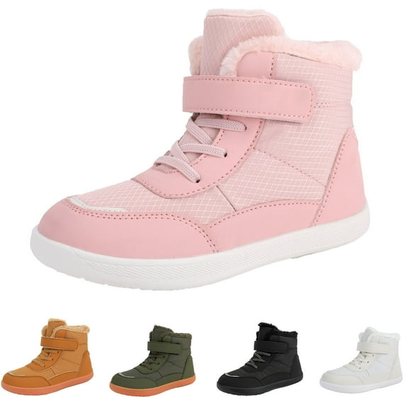 Juebong 7-12Y Boys Girls Snow Boots Fleece Winter Warm Booties Nonslip Outdoor Shoes for Cold Weather Pink,25