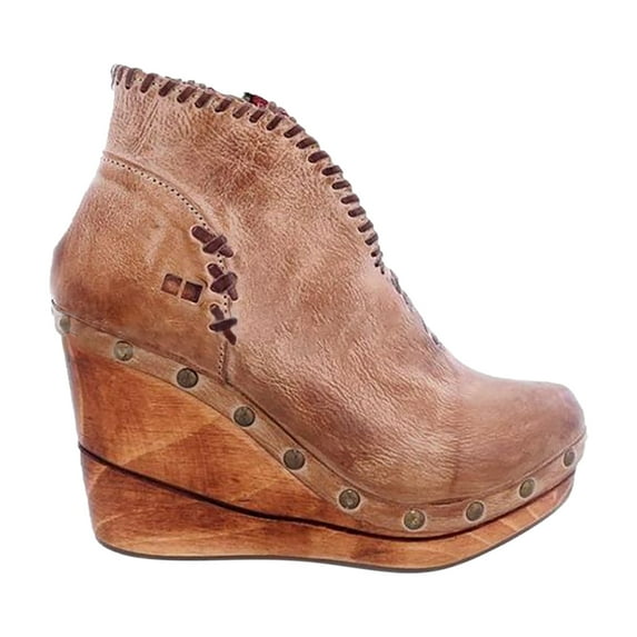 Juebong Ankle Booties Female Side Zipper Wedges Mid-heel Womens Boots,Brown Size 10.5