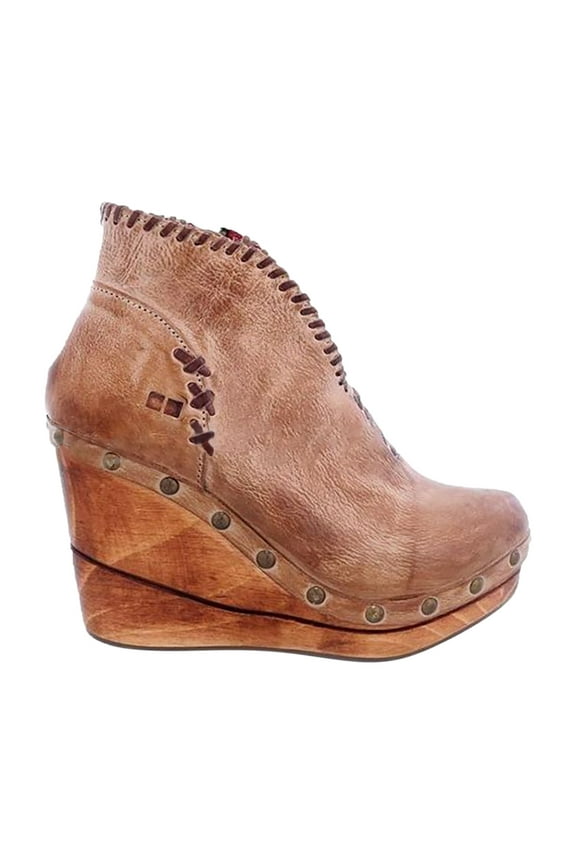 Ankle Booties Female Side Zipper Wedges Mid-heel Womens Boots,Brown Size 5-5.5