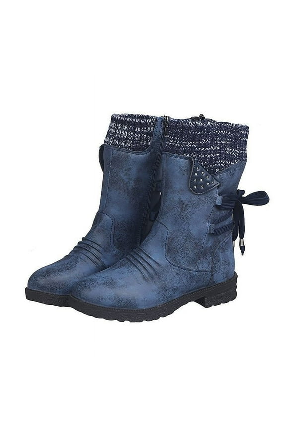 Arch Support Winter Autumn Handmade Indoor Outdoor Fluffy Plush Snow Boots Back Strap Plus Size Boots Women,Blue Size 8.5