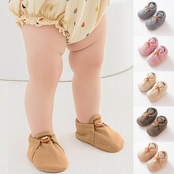 Juebong Baby Booties Newborn Non-Slip Sole for Toddler Boys Girls Shoes First Walkers Cozy Socks Shoes Beige,7-8Months