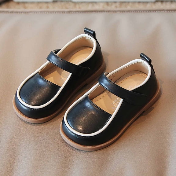 Juebong Baby Girl Children's Soft-soled Small Leather Shoes Princess Shoes Thick Bottom Casual Shoes, Black, 5-6 Years