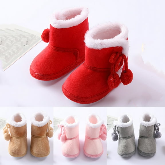Juebong Baby Snow Boots Infant Boy Girl Winter Boots Nonslip Outdoor Warm Shoes for Indoor Outdoor Cold Weather Red,12-18 Months