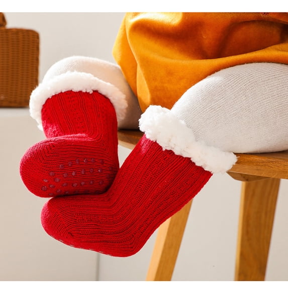 Juebong Babys Clothes on Sale Super Thick Wool Lamb Velvet Children's Floor Socks Solid Color Plus Velvet Baby Socks Non-slip Baby Floor Socks,Red,1-3 Years