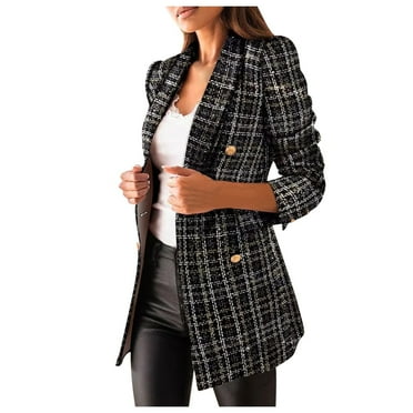 Juebong Blazers for Women,Ladies Casual Suit Collar Blazer Dressy Houndstooth Long Sleeve Business Suit Loose Fit Solid Open Front Work Office Jacket Cardigan
