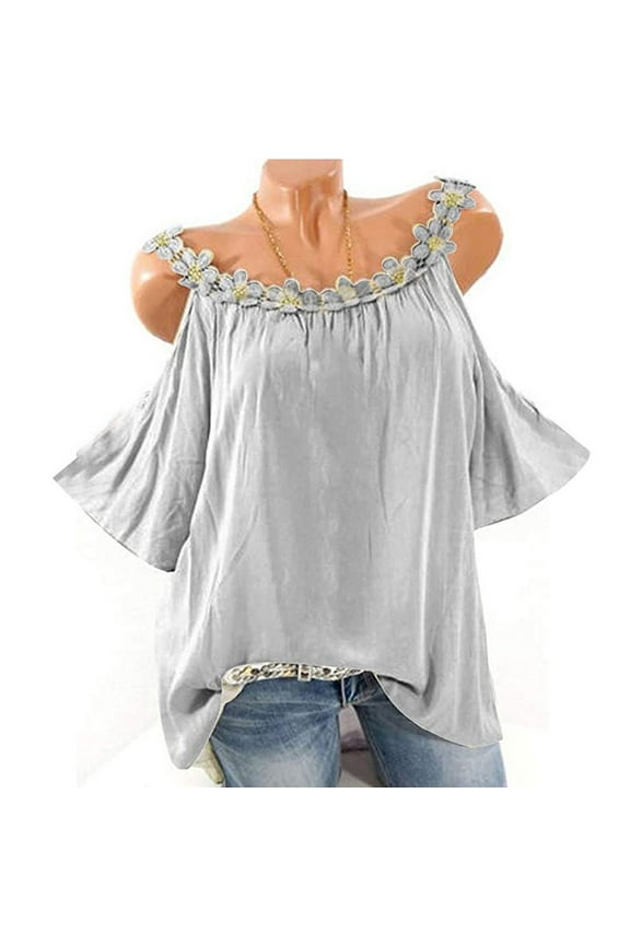 Blouses for Womens Floral Boho Summer Tops Loose Plus Size Floral Print Tunic T-Shirt Tee S-5XL, Short Sleeve V-Neck Basic Top Shirt