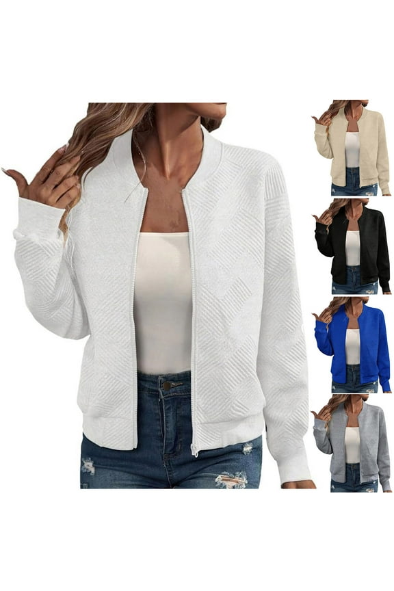 Bomber Jacket Women Varsity Casual Cute Jacquard Coats Lightweight Zip Up Baseball Moto Biker Jackets Y2K Racing Coat Gray,XL
