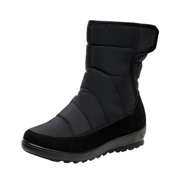 Juebong Boots on Clearance 2023 Snow Boots for Women Winter High Tube Fringed Round Toe Warm Waterproof Cloth Mid-Calf Boot Comfortable Stretch Slip-On Wedges Casual Shoes