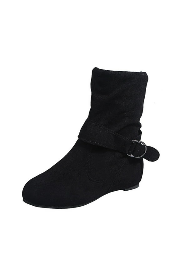 Boots on Clearance 2023 Women's Mid Calf Combat Riding Fashion Winter Boots Buckle Strap Side Zipper Casual Round Toe Short Booties Fall Winter Inner Square Heel Ladies Shoes