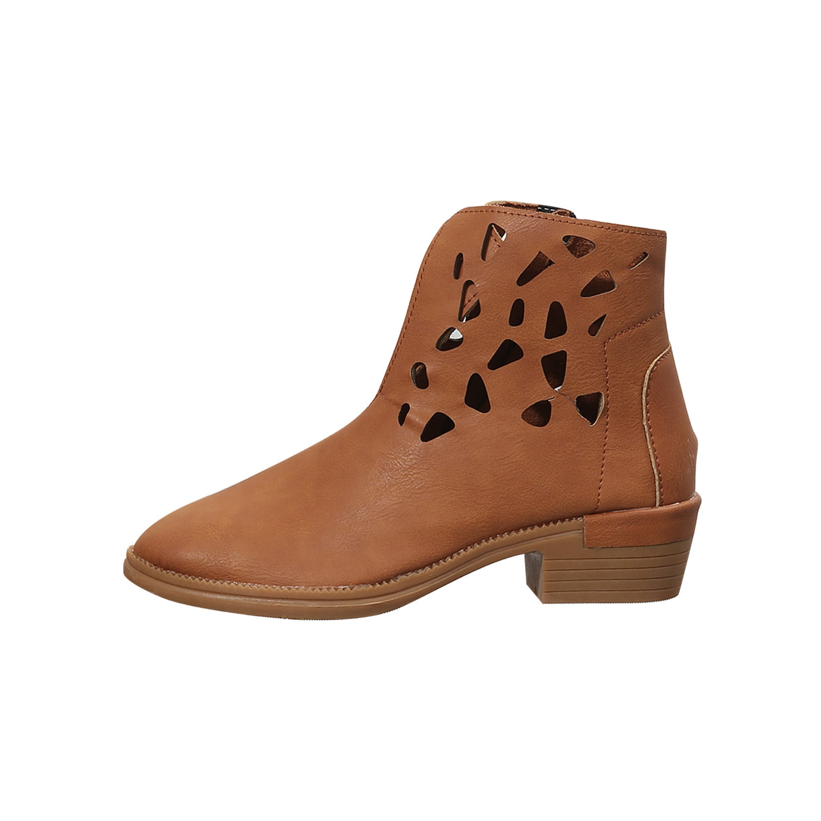 Juebong Boots on Clearance 2023 Women's Perforated Cutout Ankle Boots Chunky Stacked Block Heel