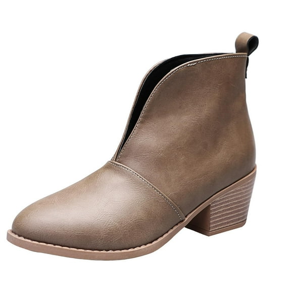 Juebong Boots on Clearance 2023 Women's Stacked Mid Heel Ankle Boots V Cutout Pointed Toe Chunky Booties The Western Wear Fashion Cowboy Cowgirl Outfits Low Heel Walking Boots For Girl Ladies