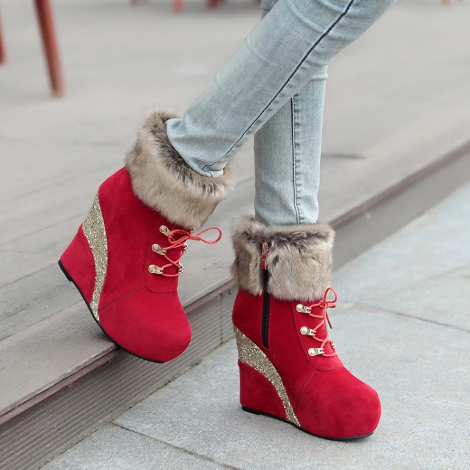 Ladies wedge online heel boots
