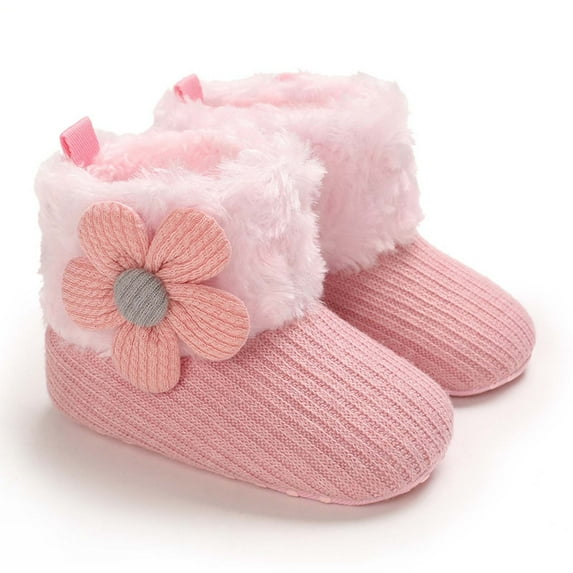 Juebong Boots Deals Toddler Shoes Baby Girls Cute Flowers Boots Baby Soft Cotton Shoes Warm Shoes,Pink,6
