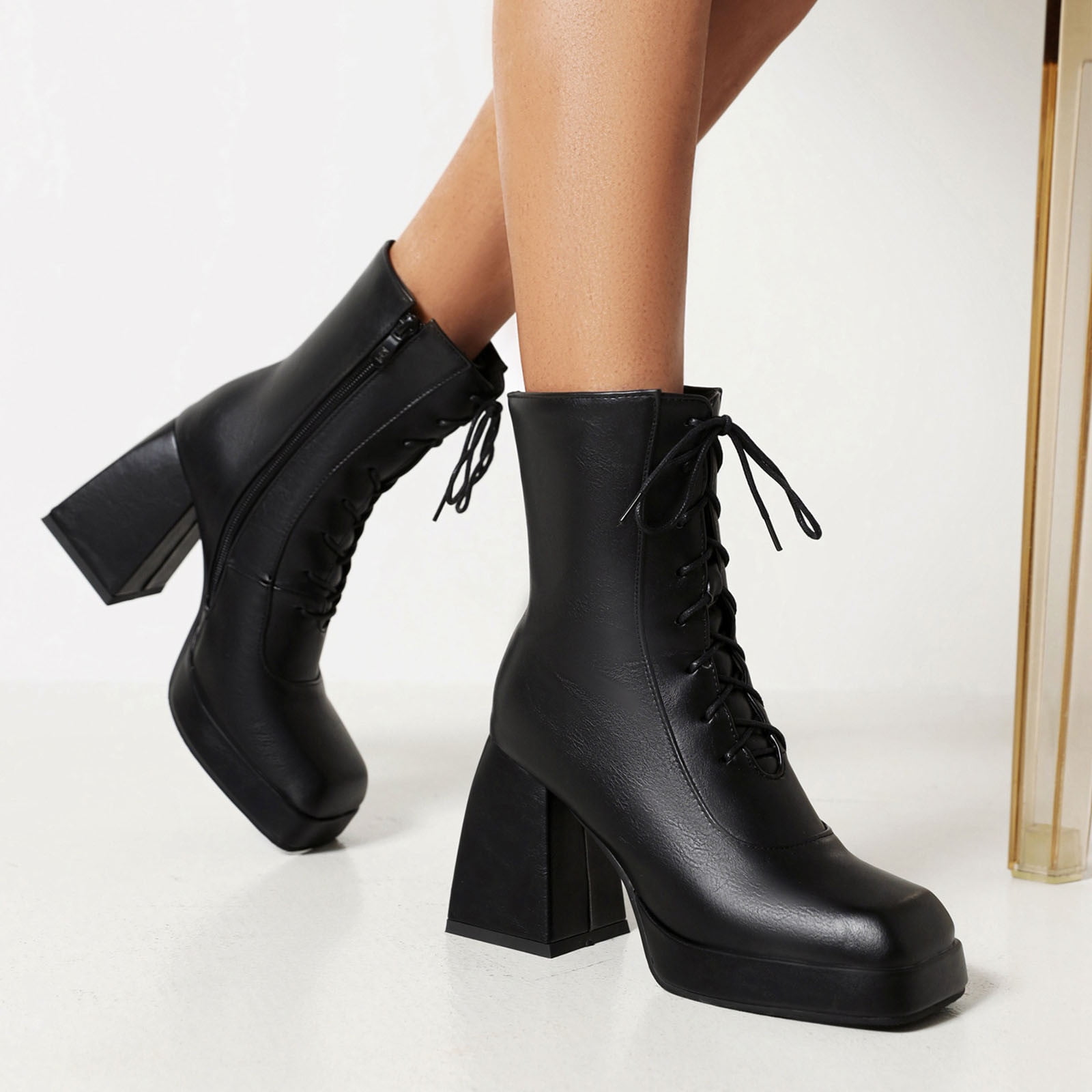 Genuine Leather Women's Mid Heels Ankle Boots