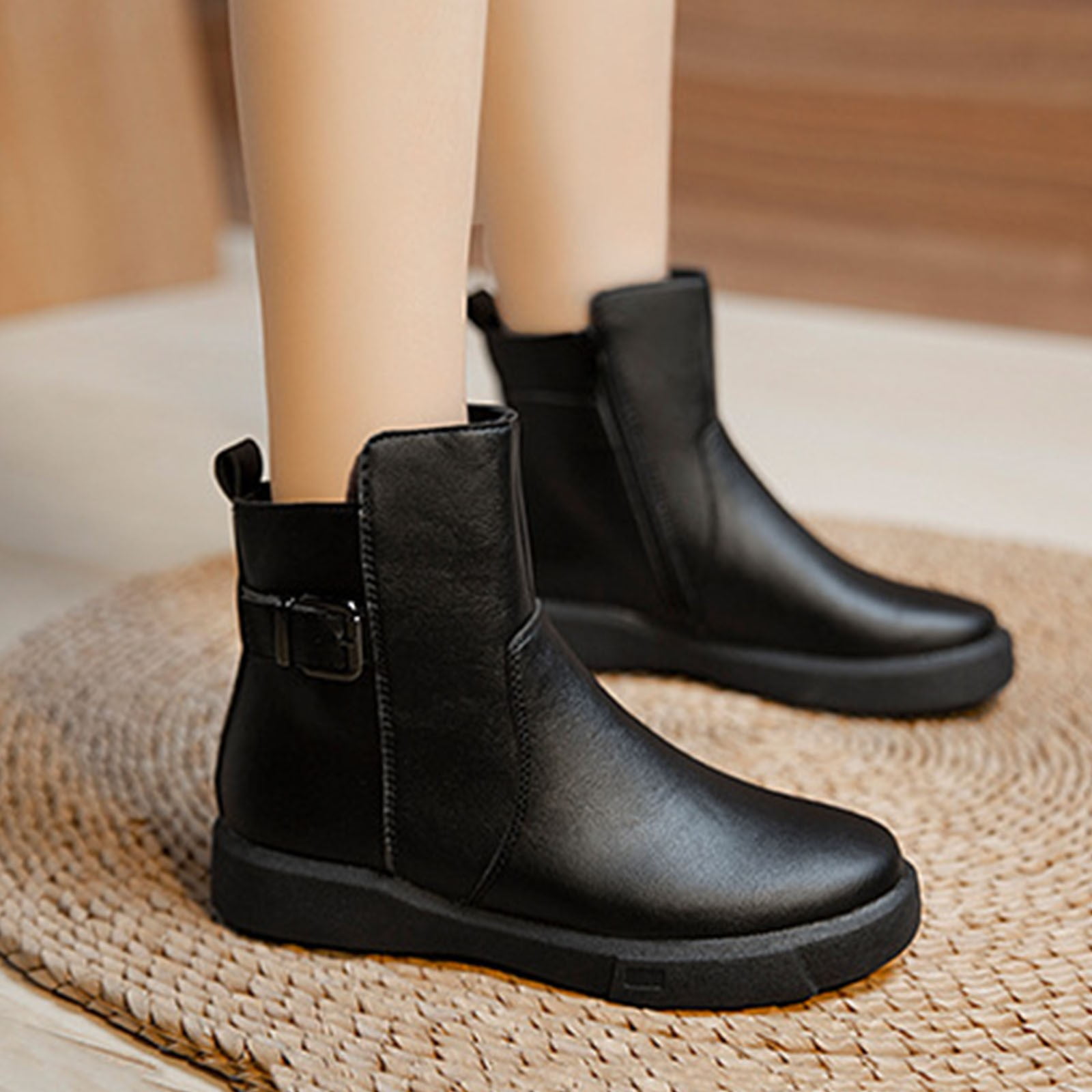 Boots Deals Women's Ankle Boots Chelsea Boots Chunky Heel Platform Low Casual Outdoor Indoor Slip Resistant Zipper Shoes,Black,6.5 -