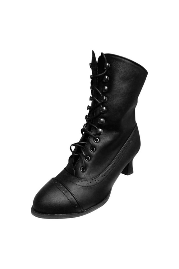 Boots on Clearance 2023 Women's Kitten Heels Lace Up Ankle Boots Low Mid Heeled Side Zipper Short Booties Pointed-toe Shoes