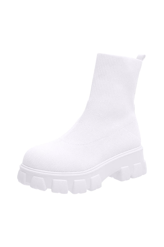 Boots on Clearance 2023 Women's Platform Ankle Knit Boots Elastic Chunky Heel Lug Sole Booties Slip On Sock Booties Shoes