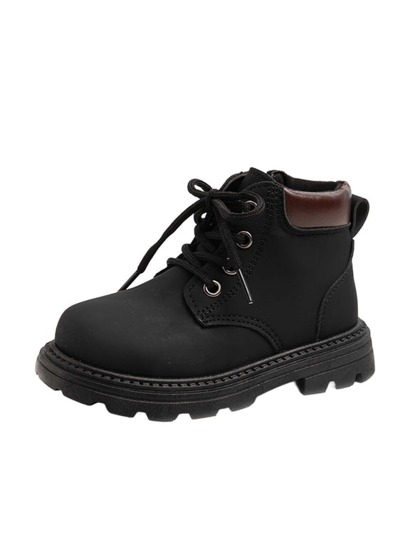 Juebong Boys Girls Ankle Combat Boots Kids Outdoor Walking High Top Boots Non Slip Texture Soft Durable Hiking Shoes Black Boots 6.5 US Infant