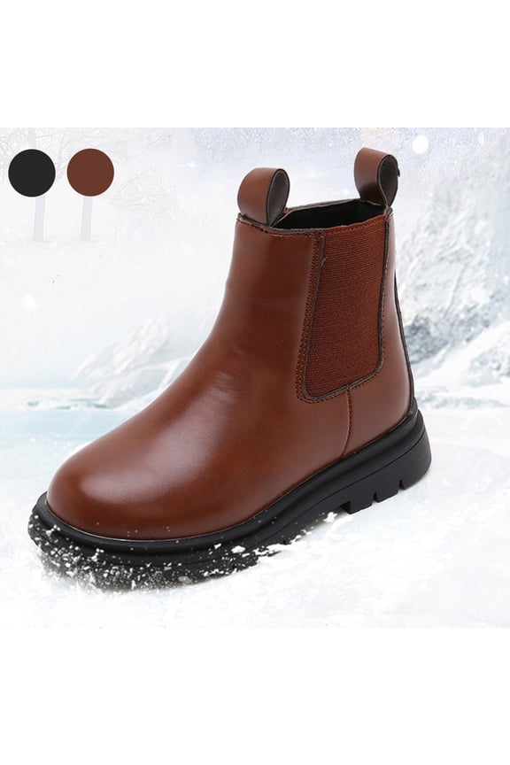 Boys Girls Combat Boots Fashion PU Leather Fleece Lined Ankle Booties Side Zipper Boots (Little Kid/Big Kid) Brown,30