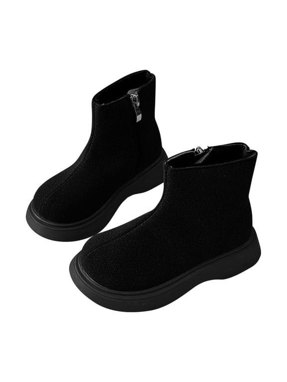 Juebong Boys Girls High Top Combat Ankle Boots Kids Waterproof PU Leather Fall Boots Winter Warm Snow Outdoor Hiking Shoes Toddler Non Slip Texture Soft Durable Walking Boot Black Boots 8.5 US Infant