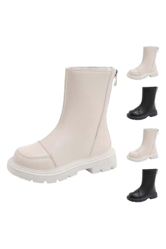 Boys Girls Riding Boots Side Zipper Waterproof Ankle Booties for Toddler/Little/Big Kid White,37