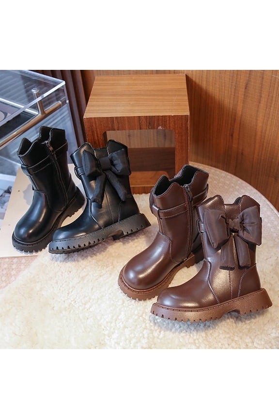 Boys Girls Waterproof Combat Boots Bow Knot Side Zipper Ankle Booties for Toddler/Little Kid/Big Kid Black,30