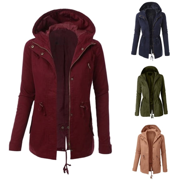 Juebong Casual Hoodie Jackets for Women Long Sleeve Lightweight Bomber Coats Drawstring Full Zip Up Trucker Jackets with Pockets Army Green,XL