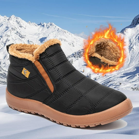 Juebong Christmas Deals Couples Comfortable Casual Shoes Women's Men Winter Water-Resistant Flat Snow Boots,Black,46