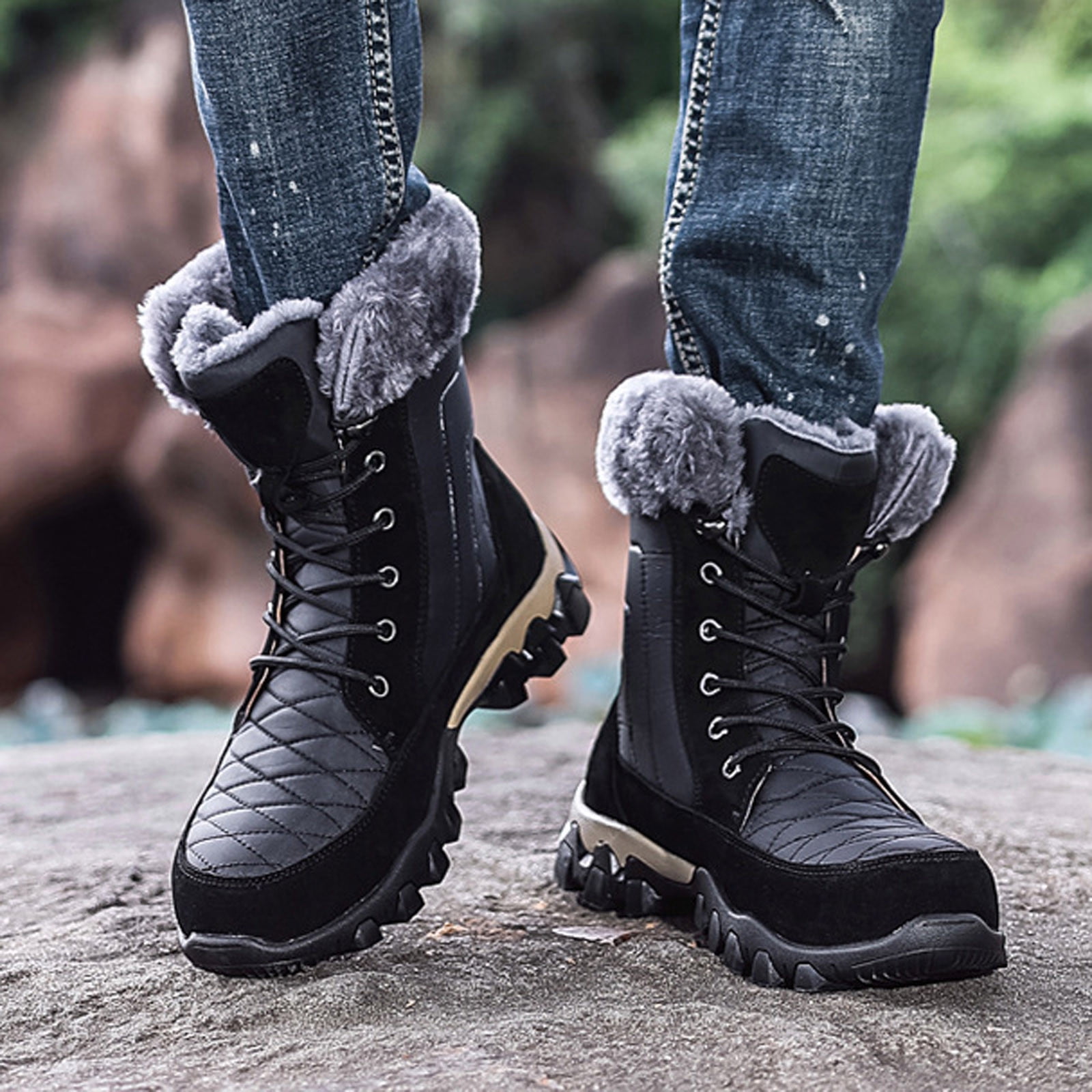 Winter Snow Boots For Men And Women, Thick Warm Fur Lined Waterproof Boots,  High-top Anti-slippery Large Size Shoes